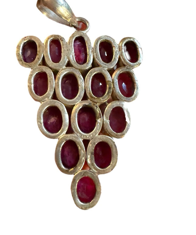 Lovely sterling silver large RAW RUBY honey comb pendant Heavy