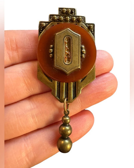 Vintage Jan Michaels San Francisco RARE art deco styled brassy fancy brooch