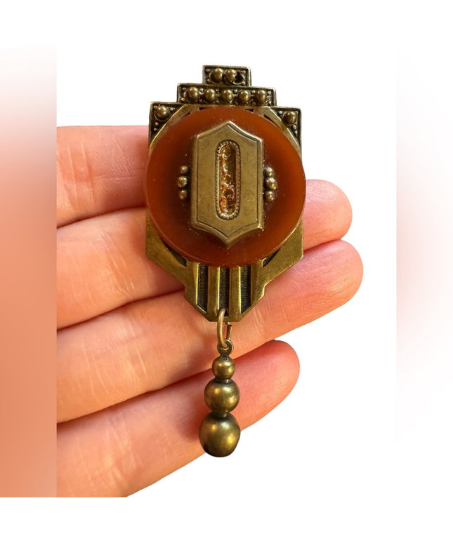 Vintage Jan Michaels San Francisco RARE art deco styled brassy fancy brooch