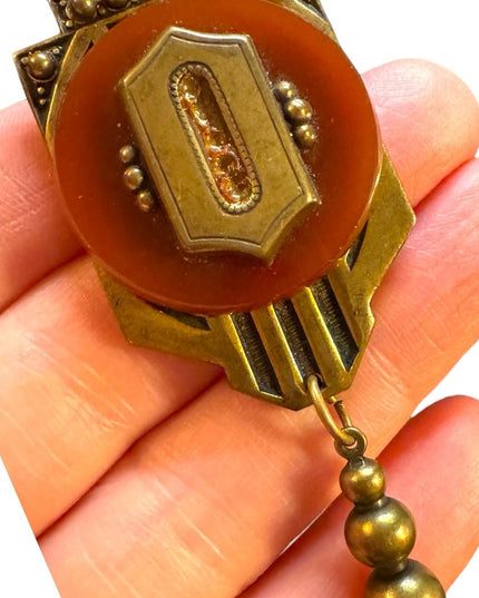 Vintage Jan Michaels San Francisco RARE art deco styled brassy fancy brooch