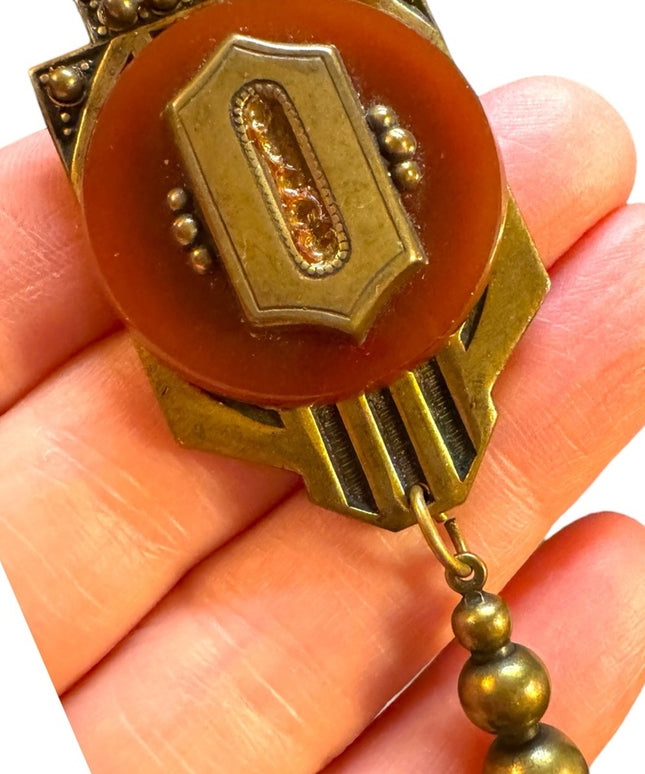 Vintage Jan Michaels San Francisco RARE art deco styled brassy fancy brooch