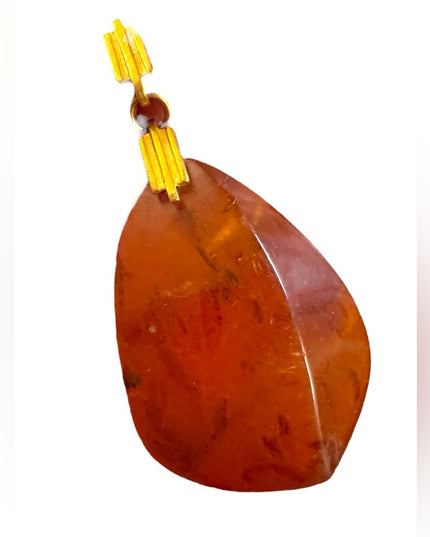 Antique Art Deco USSR Honey amber lg pendant 7RK Gold
