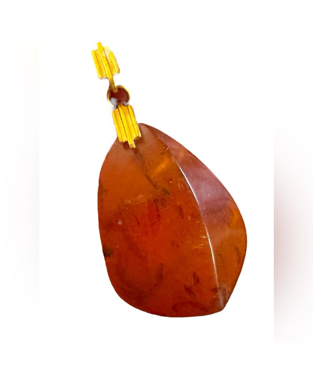 Antique Art Deco USSR Honey amber lg pendant 7RK Gold