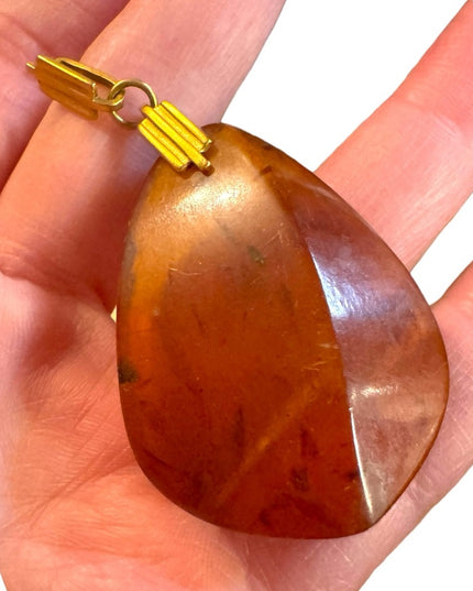 Antique Art Deco USSR Honey amber lg pendant 7RK Gold