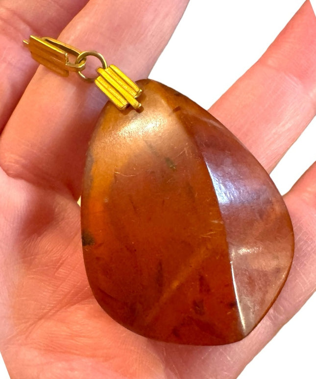 Antique Art Deco USSR Honey amber lg pendant 7RK Gold