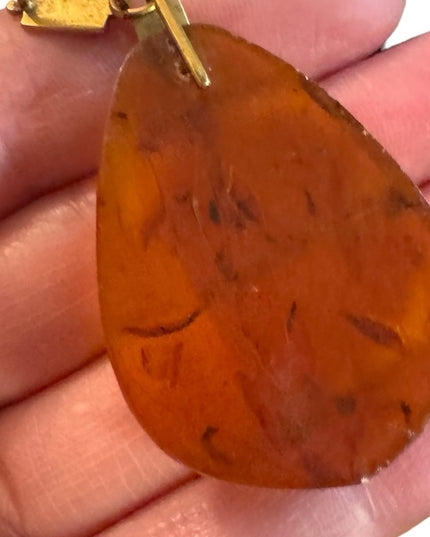 Antique Art Deco USSR Honey amber lg pendant 7RK Gold