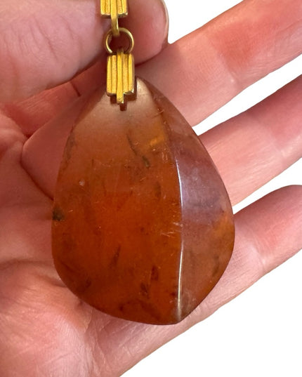 Antique Art Deco USSR Honey amber lg pendant 7RK Gold