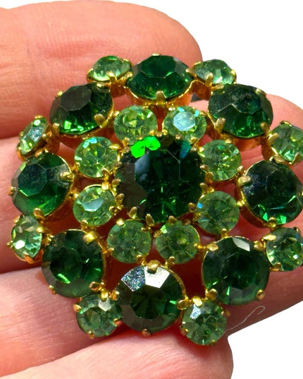Vintage Austria Green crystal flower brooch mid century 1960s