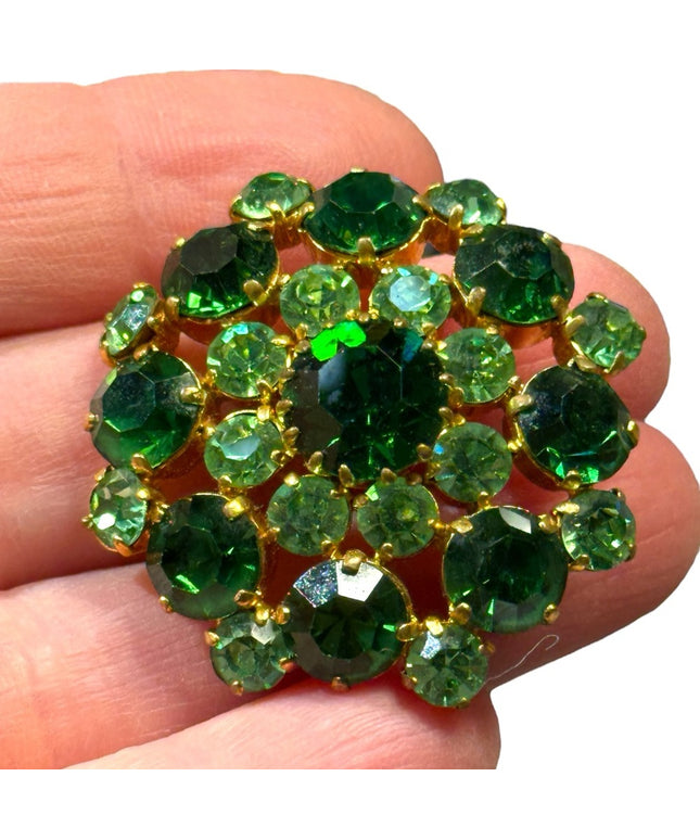 Vintage Austria Green crystal flower brooch mid century 1960s