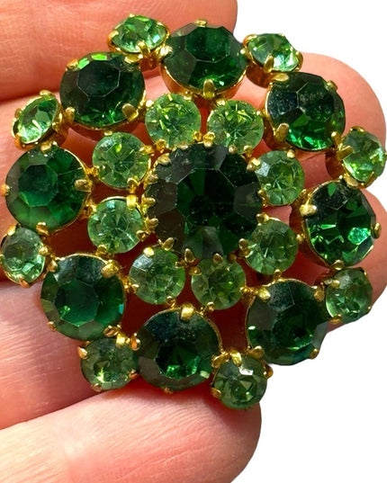 Vintage Austria Green crystal flower brooch mid century 1960s