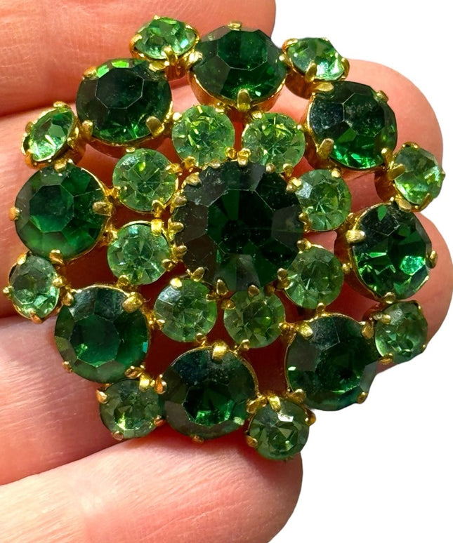 Vintage Austria Green crystal flower brooch mid century 1960s