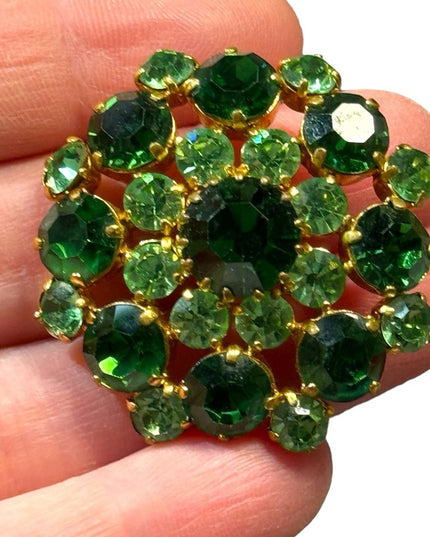 Vintage Austria Green crystal flower brooch mid century 1960s