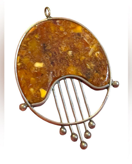 Vintage hand made USSR honey amber large necklace pendant