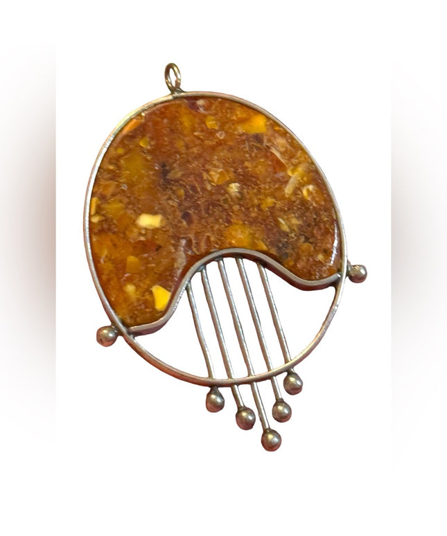 Vintage hand made USSR honey amber large necklace pendant