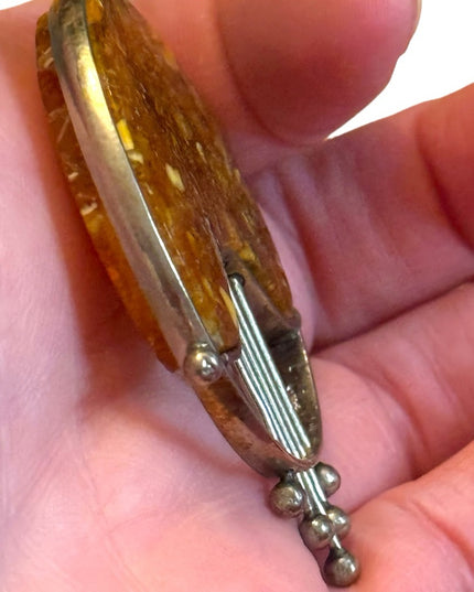 Vintage hand made USSR honey amber large necklace pendant