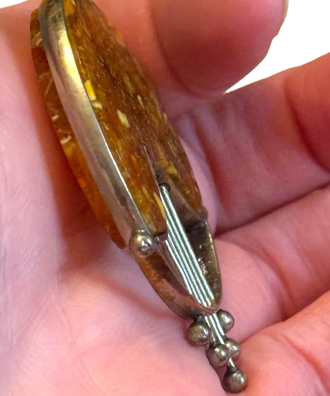 Vintage hand made USSR honey amber large necklace pendant
