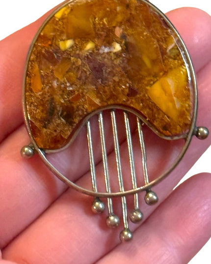 Vintage hand made USSR honey amber large necklace pendant