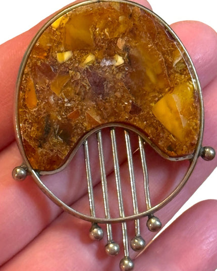 Vintage hand made USSR honey amber large necklace pendant