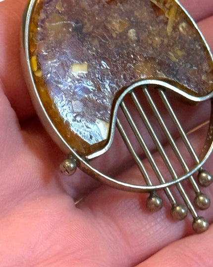 Vintage hand made USSR honey amber large necklace pendant