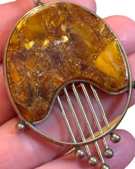 Vintage hand made USSR honey amber large necklace pendant