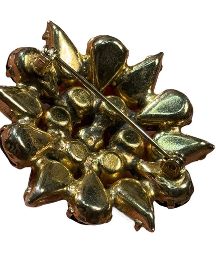 Vintage 1950s black & white gold finish Austria starburst brooch