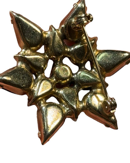 Vintage 1950s black & white gold finish Austria starburst brooch