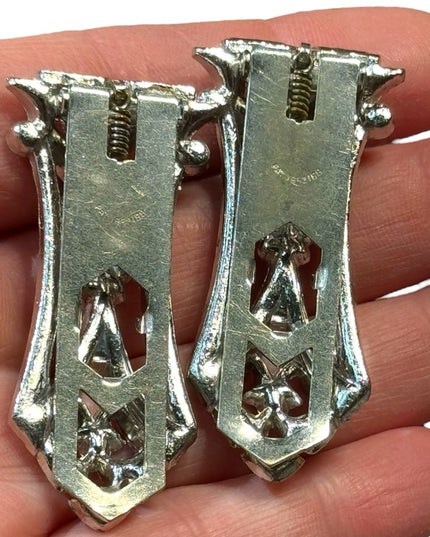 Antique rhodium plated rhinstone crystal art deco shoe fur clip set