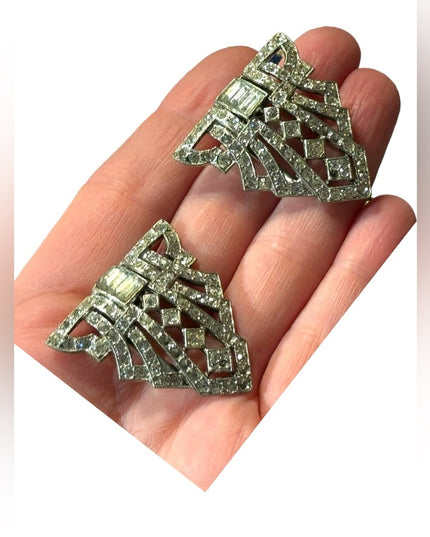 Antique Art deco rhinestone crystal early 1900s fur clip shoe clips