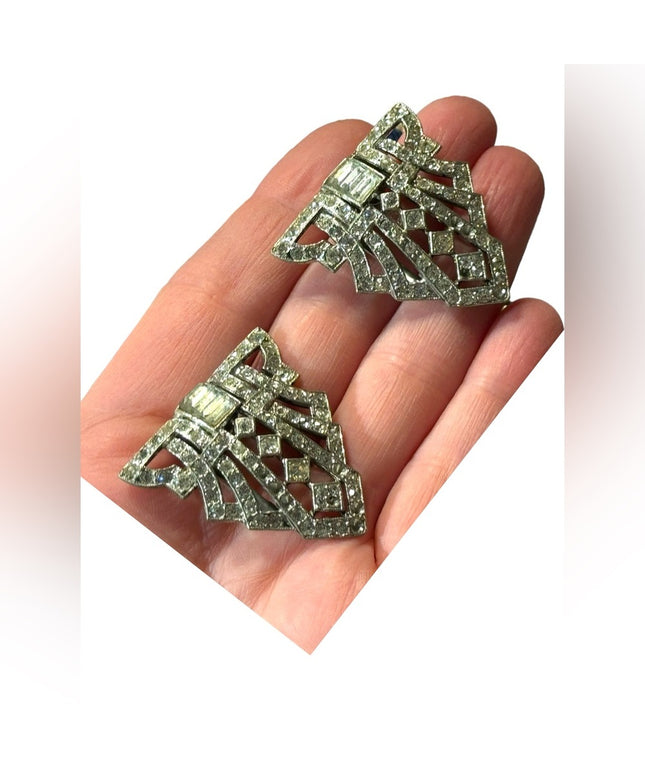 Antique Art deco rhinestone crystal early 1900s fur clip shoe clips