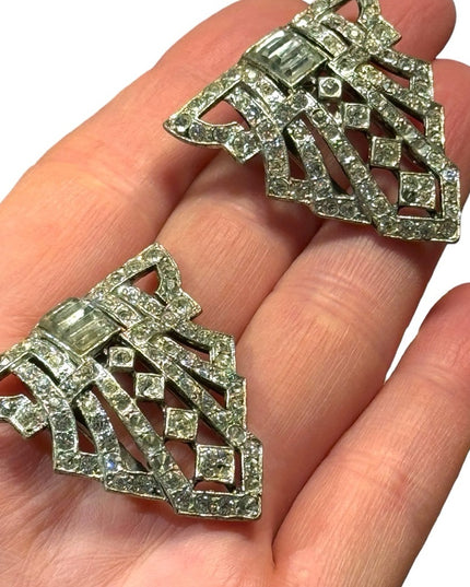 Antique Art deco rhinestone crystal early 1900s fur clip shoe clips