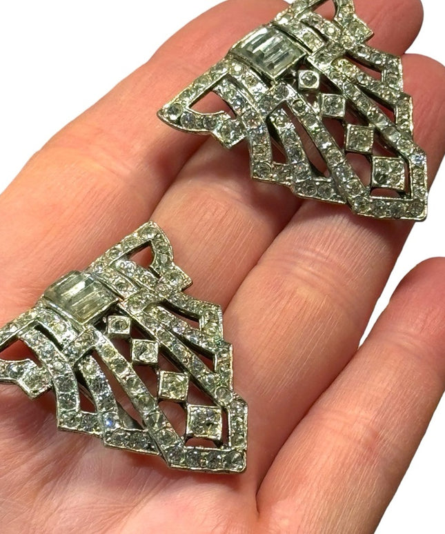Antique Art deco rhinestone crystal early 1900s fur clip shoe clips
