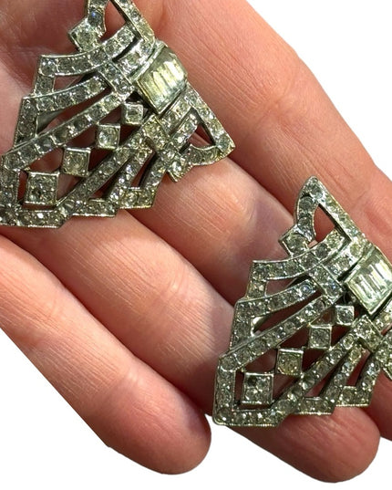Antique Art deco rhinestone crystal early 1900s fur clip shoe clips