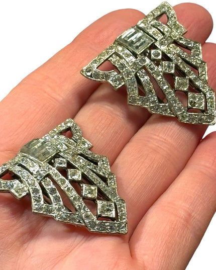 Antique Art deco rhinestone crystal early 1900s fur clip shoe clips