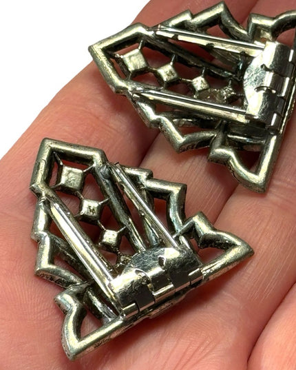 Antique Art deco rhinestone crystal early 1900s fur clip shoe clips