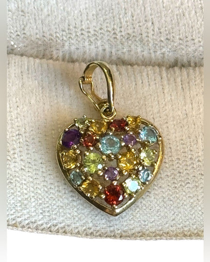 10k Gold Multi Gemstone latched locking Heart pendant