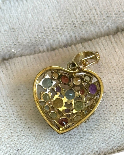 10k Gold Multi Gemstone latched locking Heart pendant