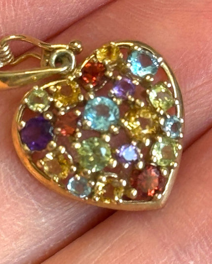 10k Gold Multi Gemstone latched locking Heart pendant