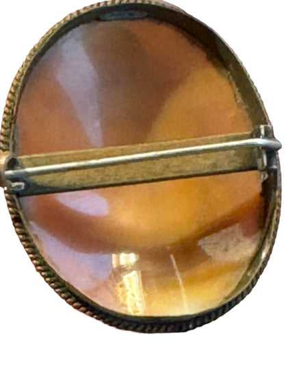 Antique 3 graces brassy gold finish large carved shell cameo brooch