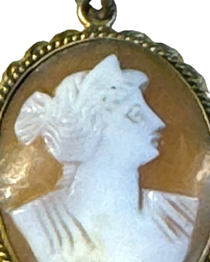 Antique gold finish brassy hand carved shell cameo pendant