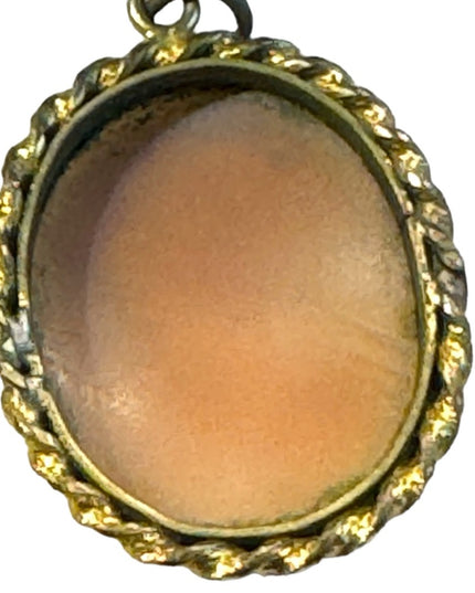 Antique gold finish brassy hand carved shell cameo pendant