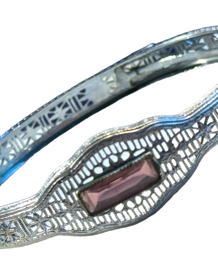 Antique silver filagree purple paste glass art deco 1920s hinged bracelet