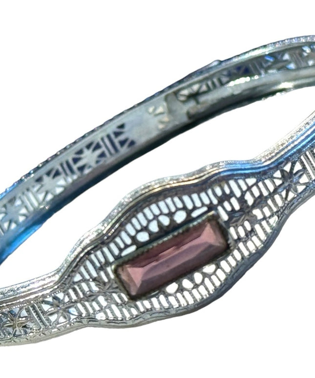 Antique silver filagree purple paste glass art deco 1920s hinged bracelet