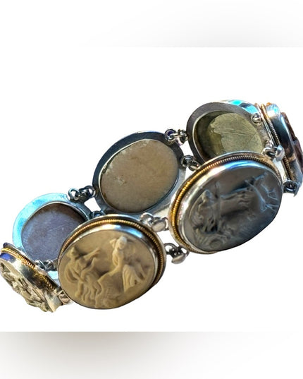 Antique Bracelet Stone Cameo 800 Silver Victorian Lava RARE Seven Days Chariots
