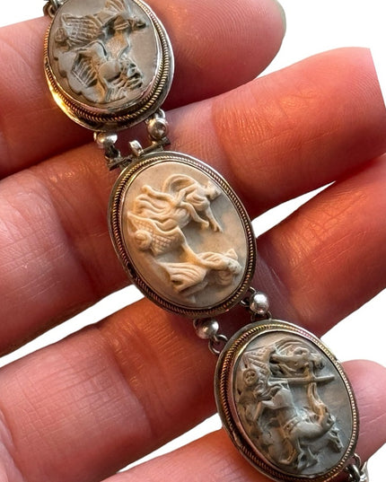 Antique Bracelet Stone Cameo 800 Silver Victorian Lava RARE Seven Days Chariots