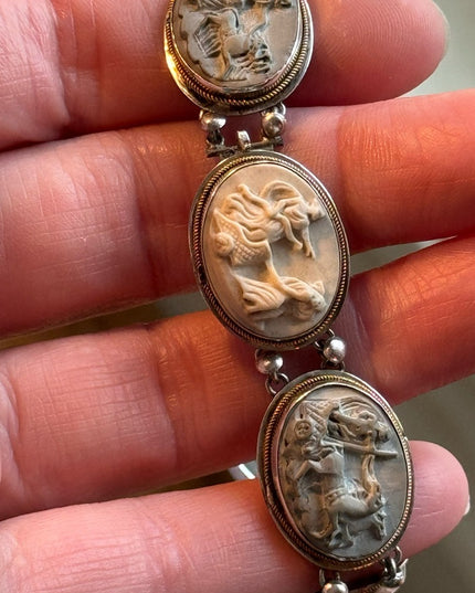 Antique Bracelet Stone Cameo 800 Silver Victorian Lava RARE Seven Days Chariots