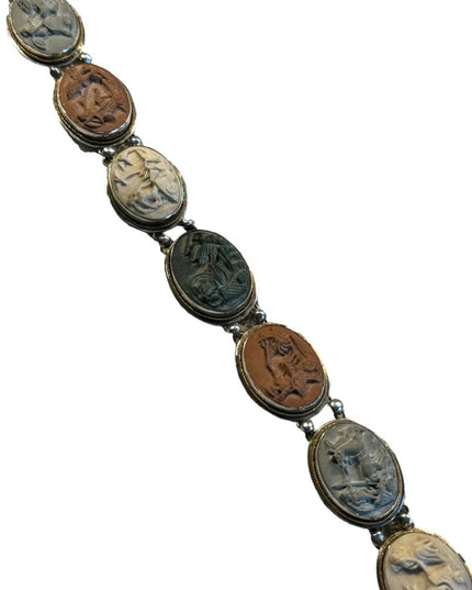 Antique Bracelet Stone Cameo 800 Silver Victorian Lava RARE Seven Days Chariots