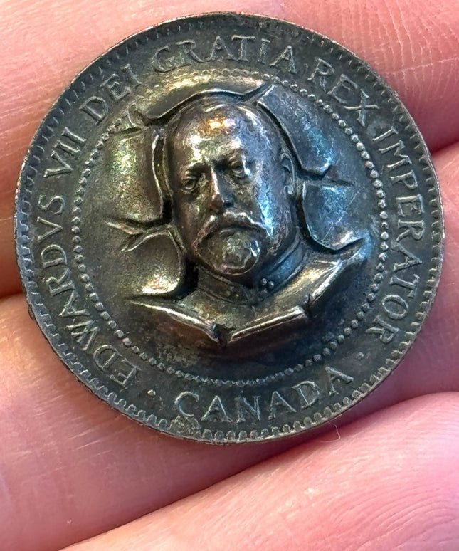 1904 Great Britain Edward VII Pop-out Penny Repousse pin brooch Antique