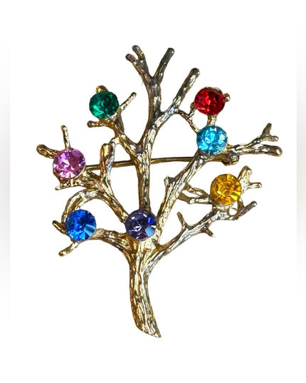 Vintage sterling silver tree of life multi gemstone gold plated TREE brooch