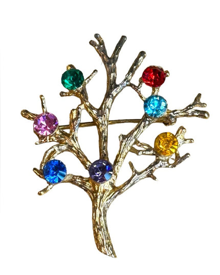 Vintage sterling silver tree of life multi gemstone gold plated TREE brooch