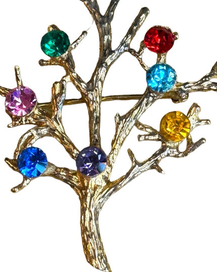 Vintage sterling silver tree of life multi gemstone gold plated TREE brooch